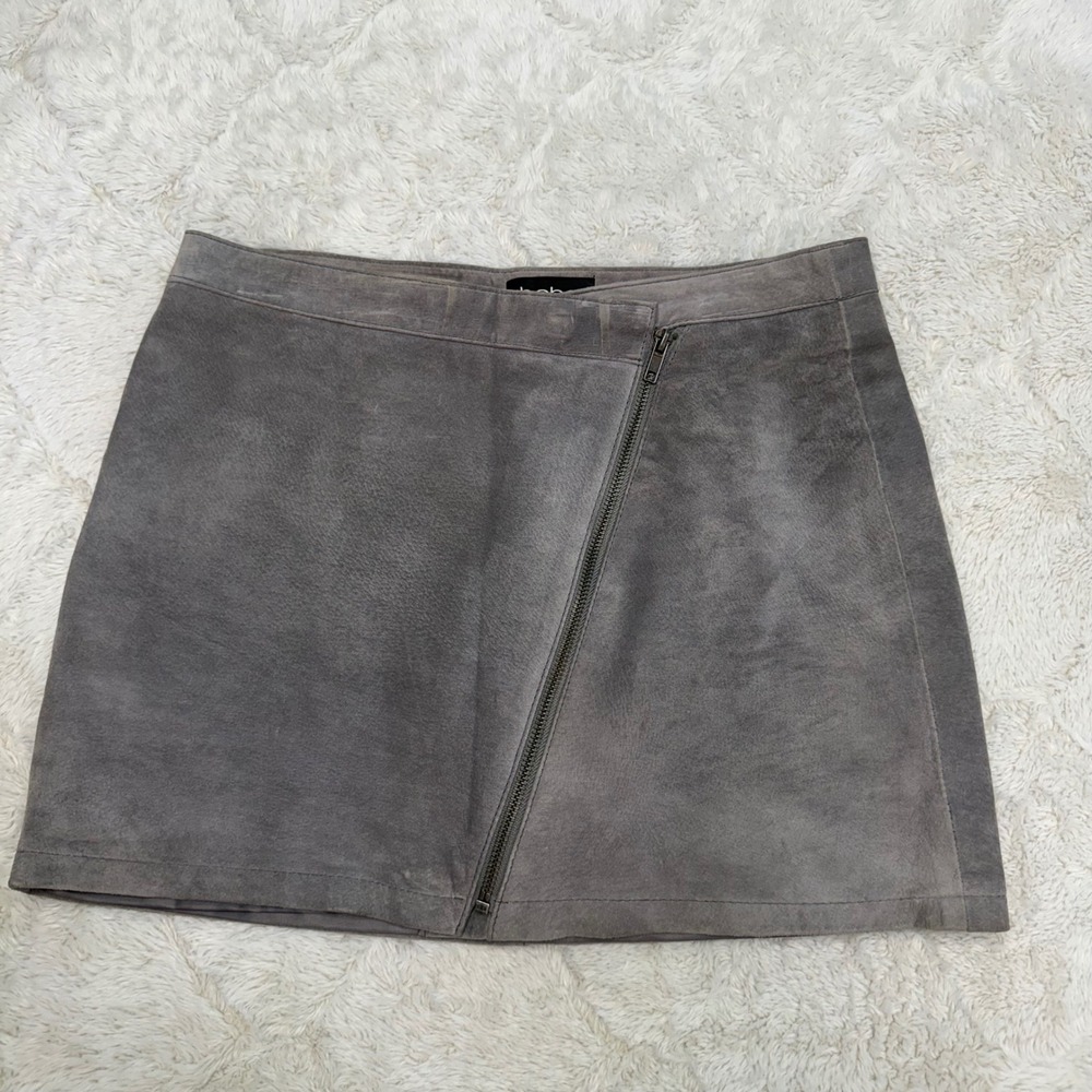 Bebe Y2K Genuine Leather Suede Mini Skirt S Asymmetrical Zip Moto Indie Sleaze